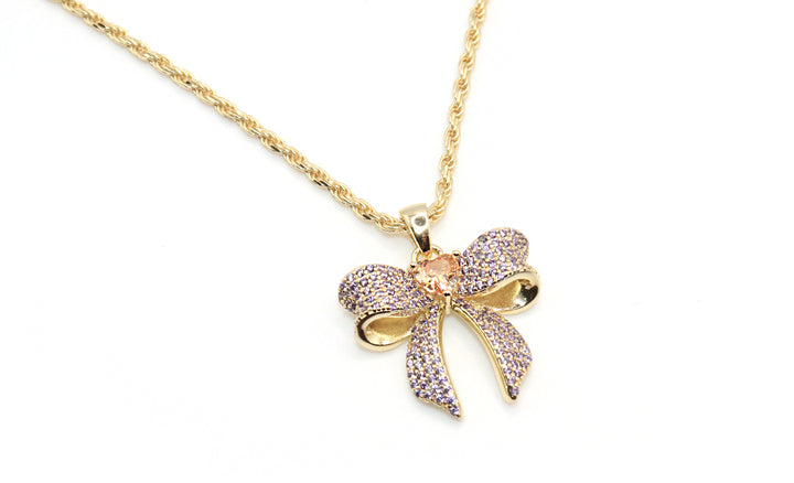 Live Laugh Sparkle Purple Bow Necklace
