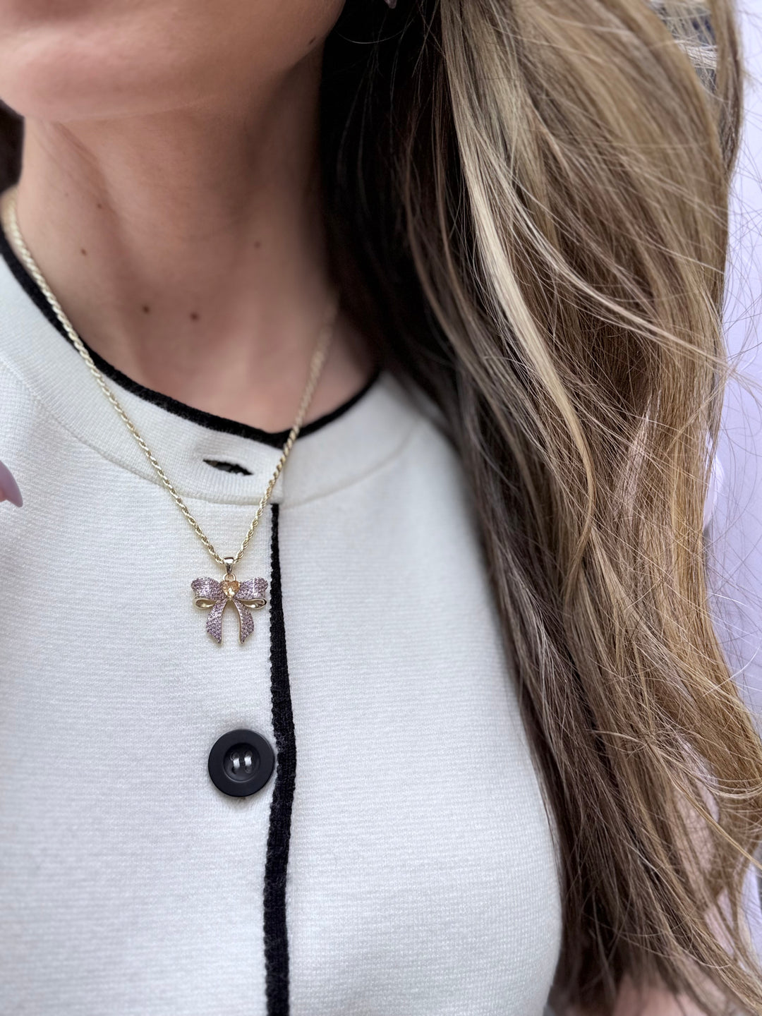 Lavender bow pendant as necklace spring jewelry