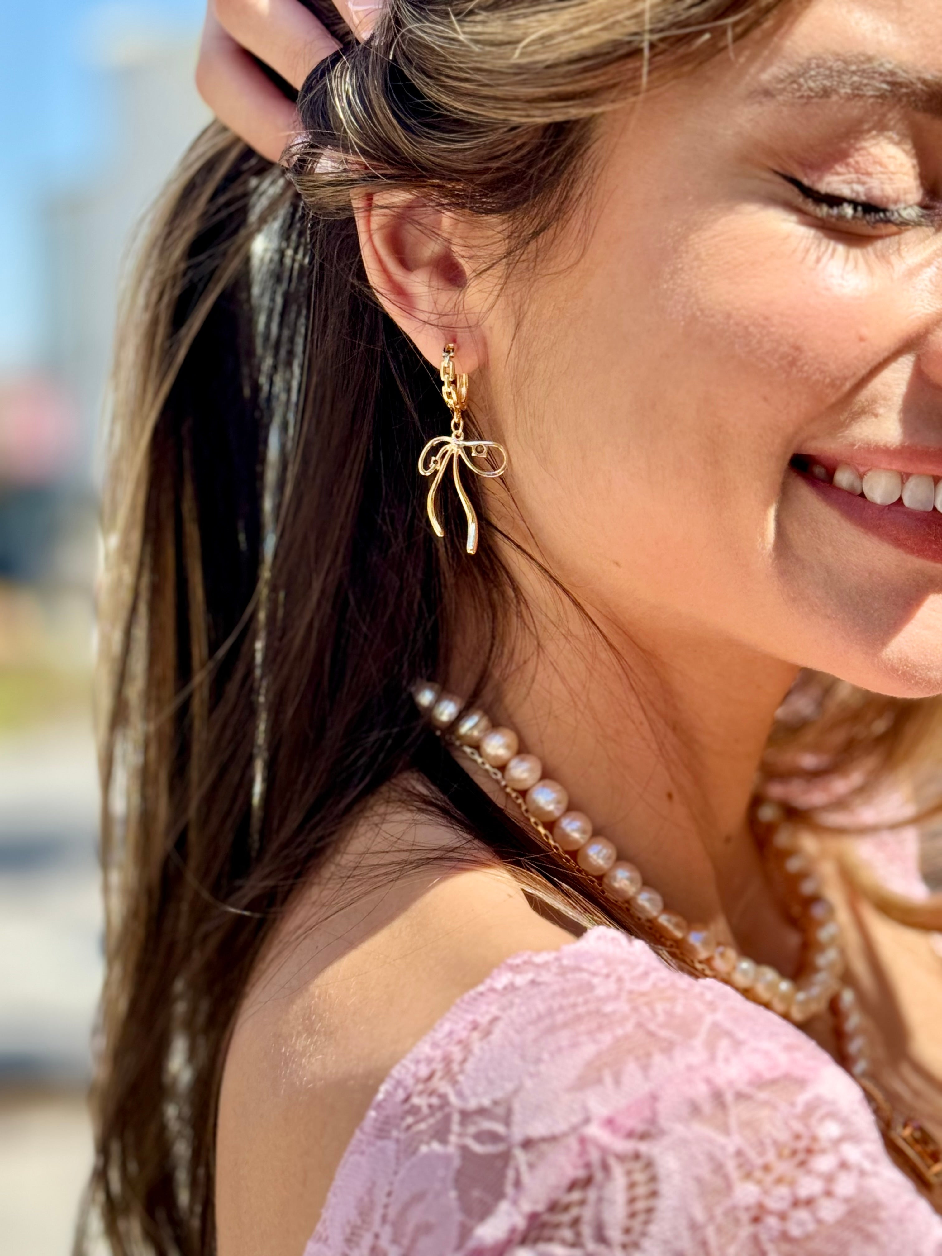 All gold dainty bow earring