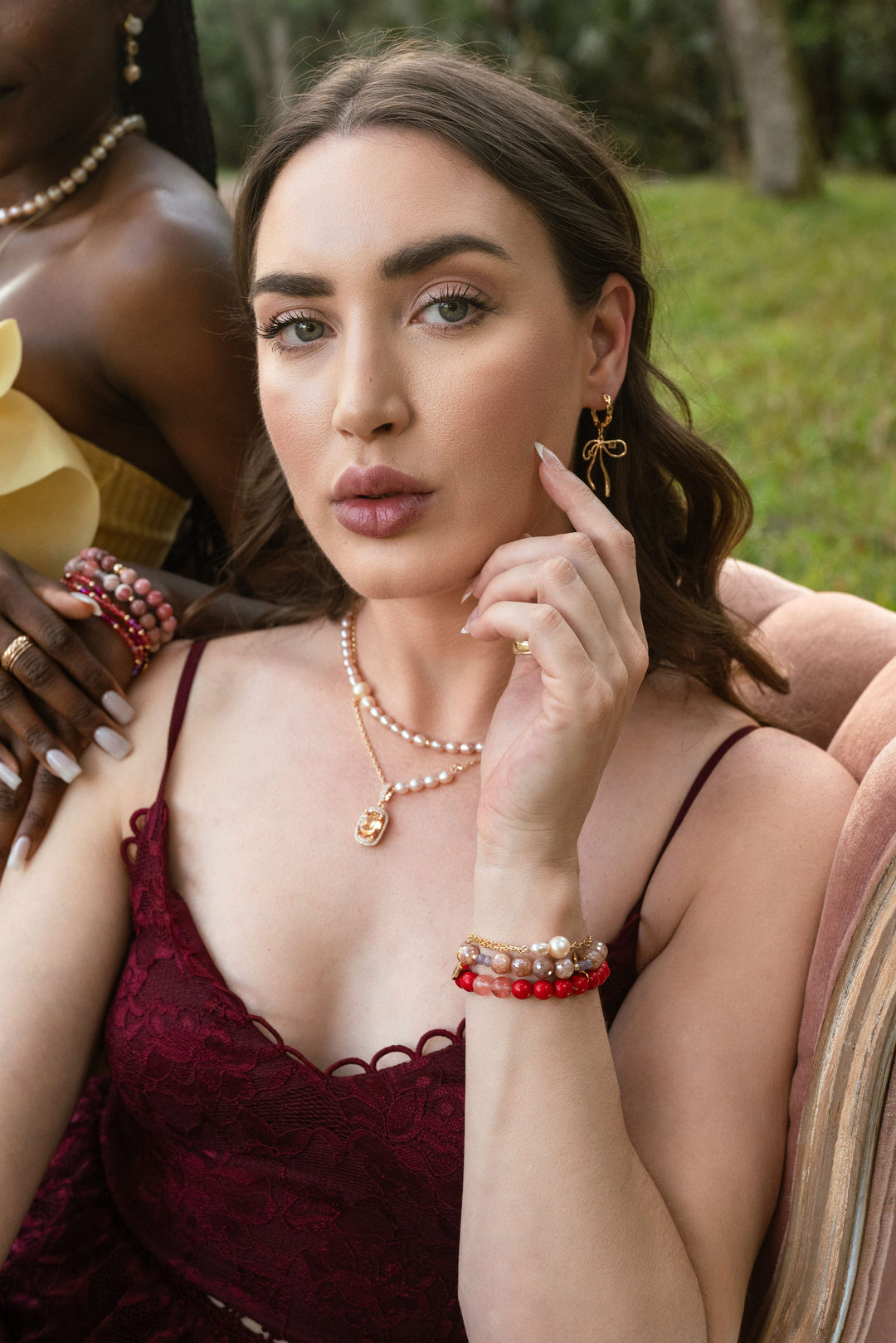 Becoming More of Me Peach Pearl Chain Bracelet