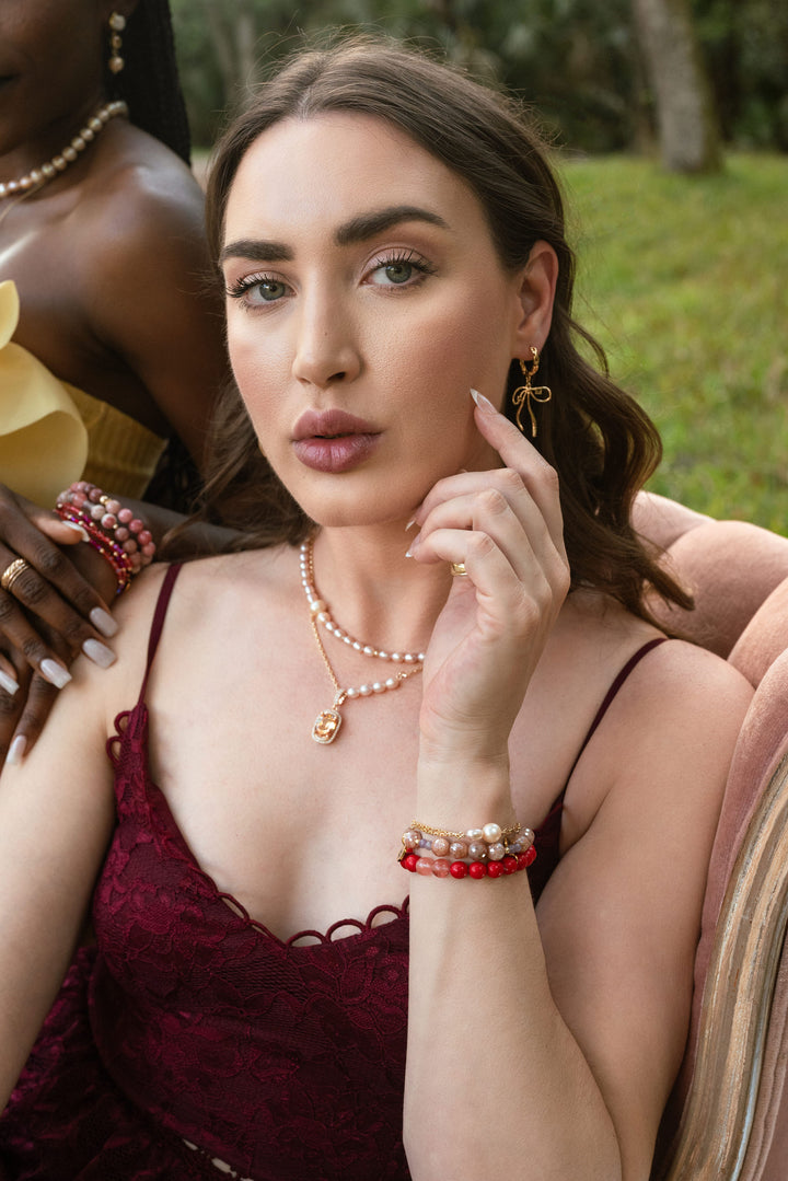 Becoming More of Me Peach Pearl Chain Bracelet