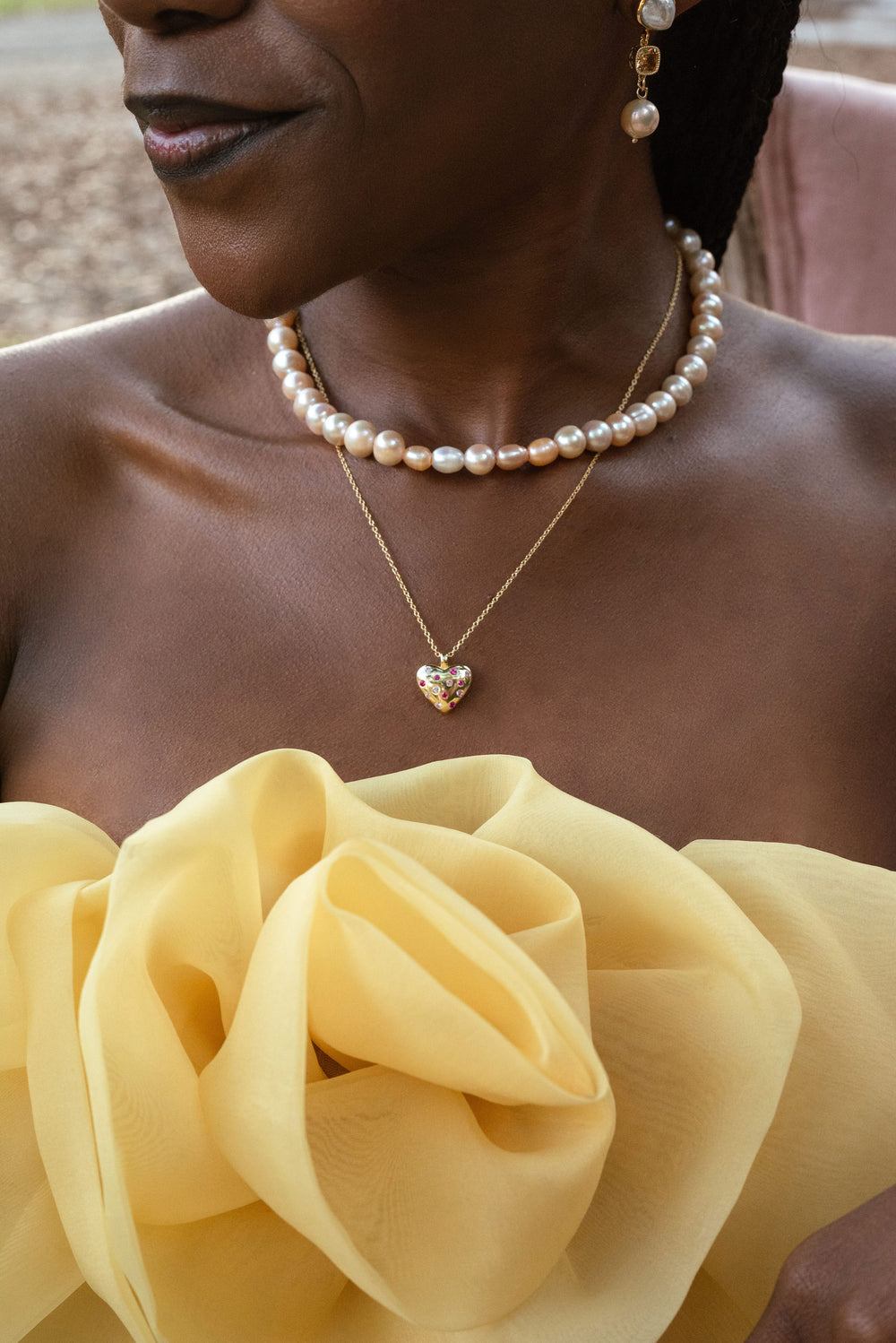 Puffy gold heart necklace