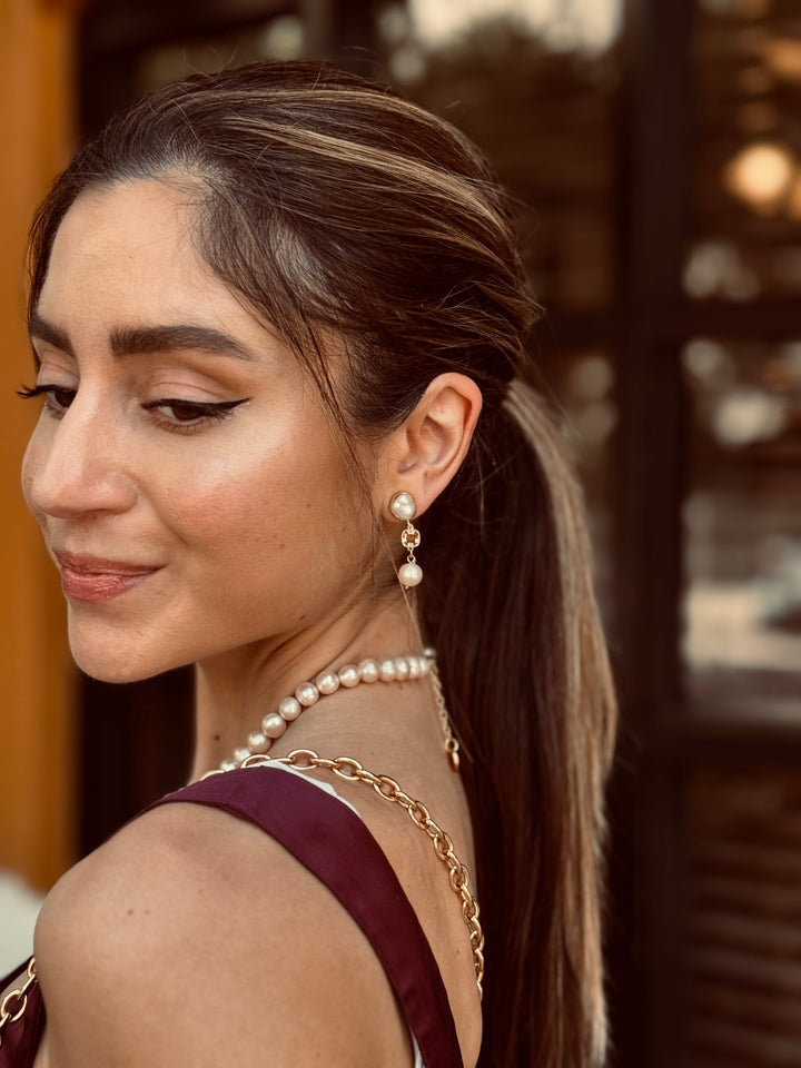 Peach diamond pearl earrings