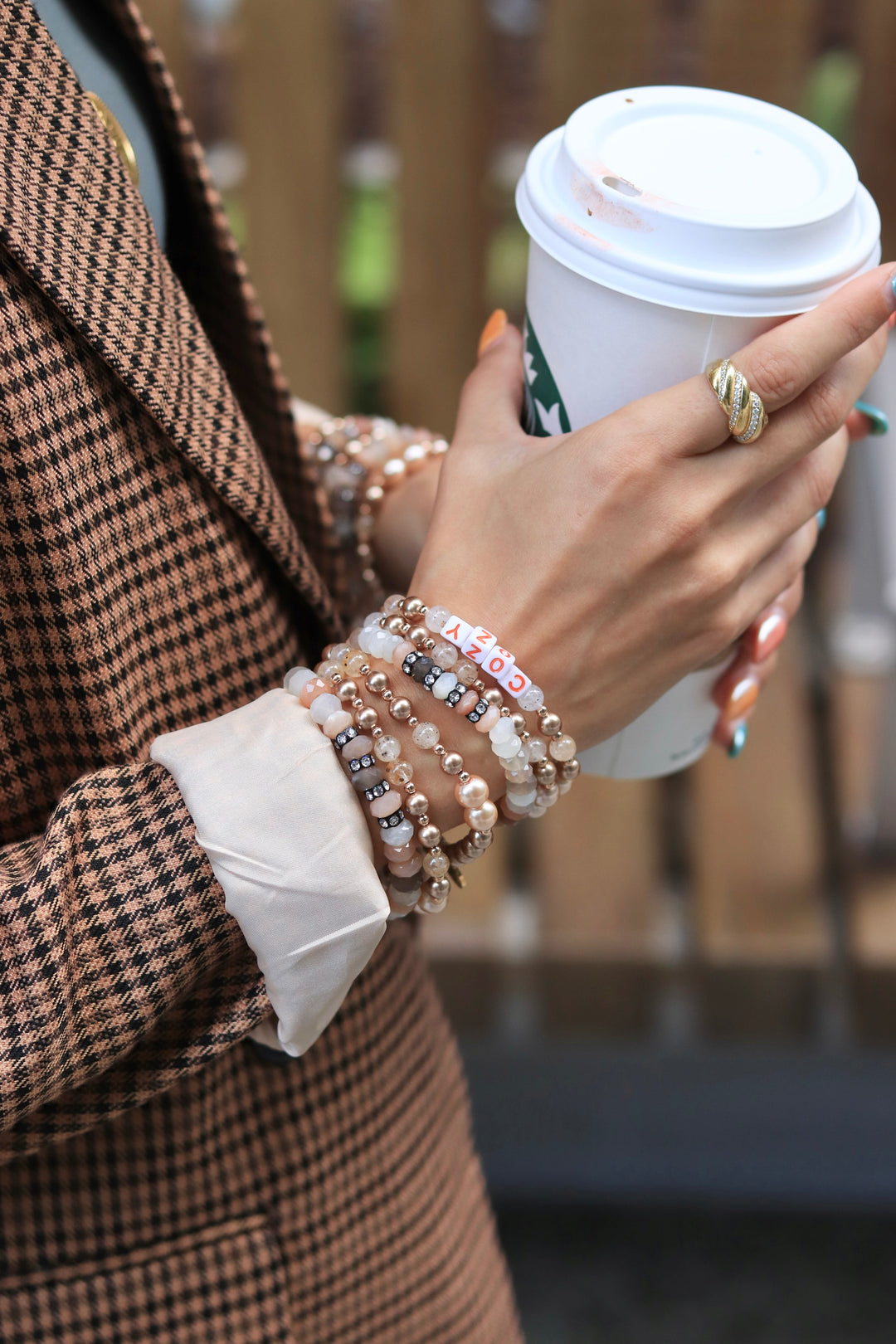 bronze pearl bracelet with rose gold filled for pumpkin spice