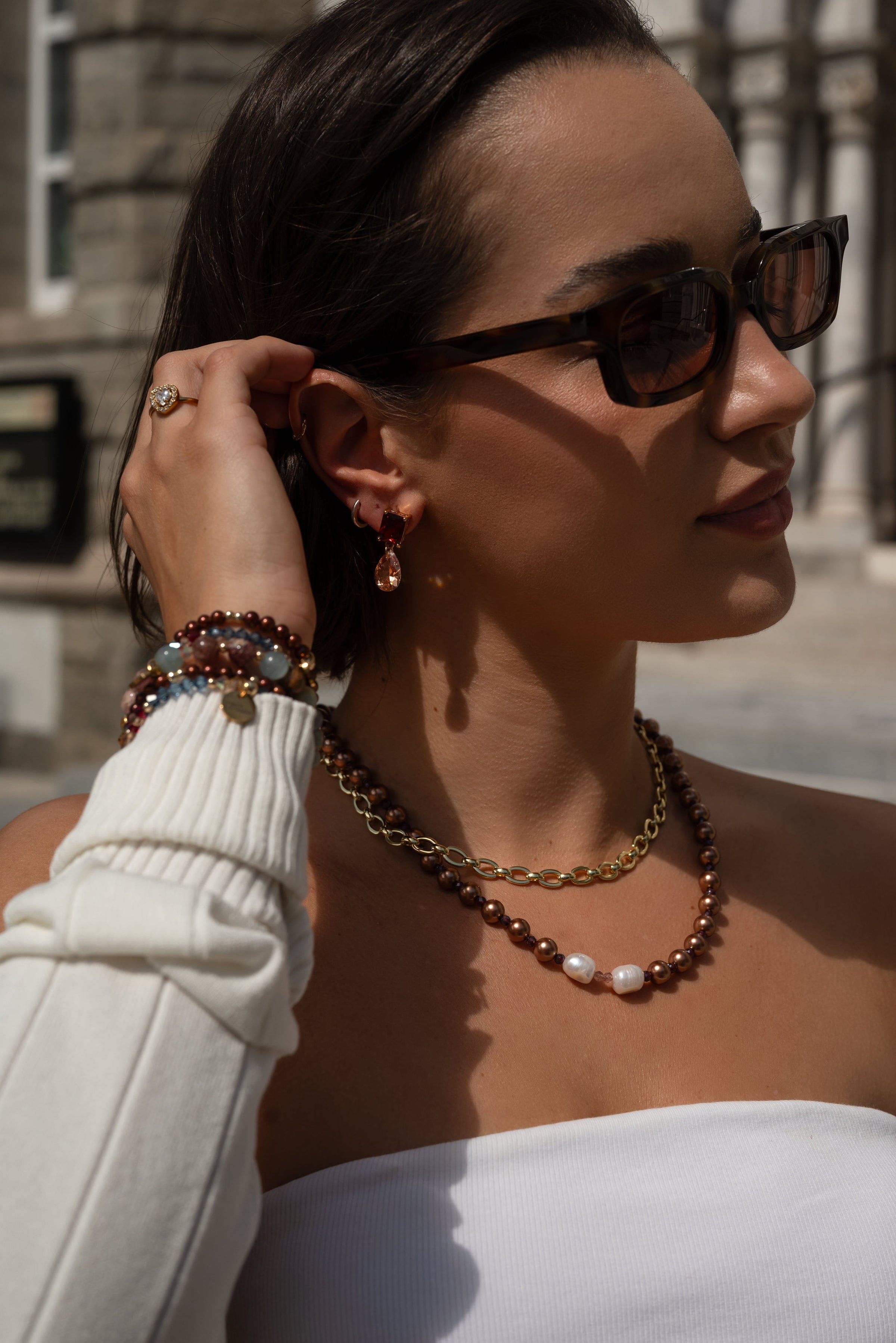 fall brown and blue beaded gemstone semi precious bracelet