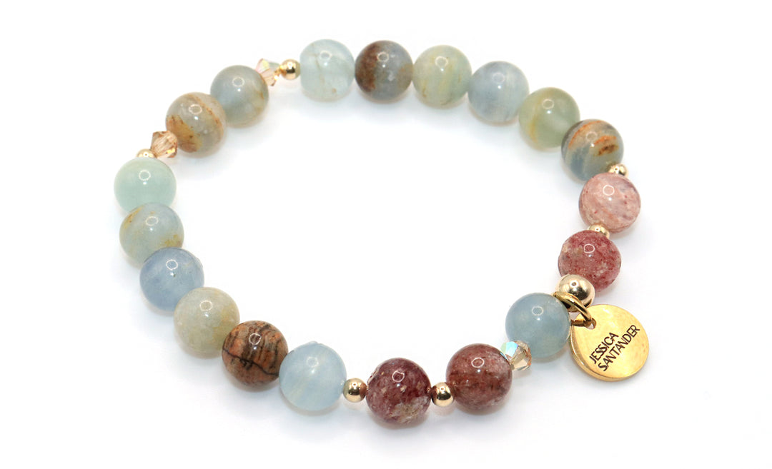 blue and strawberry gemstone bracelet