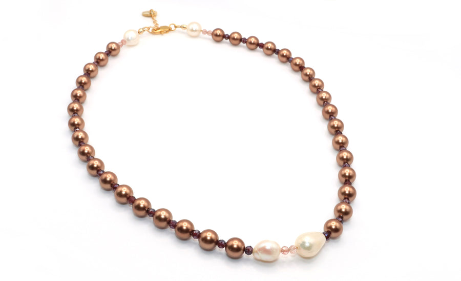 brown pearl and garnet necklace