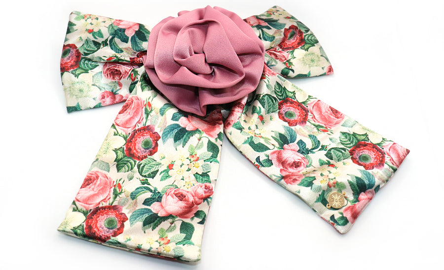 dusty rose floral hair bow