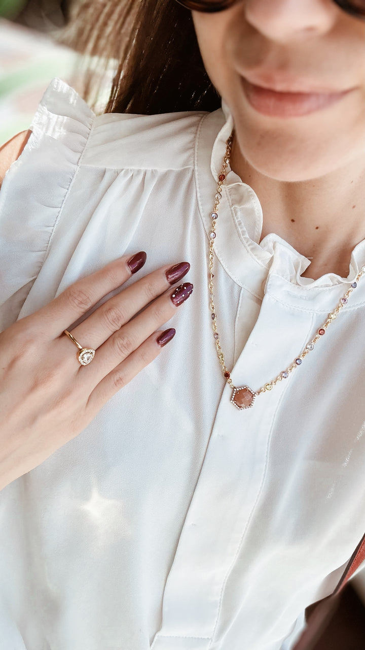 multi color bezel necklace with sunstone pendant
