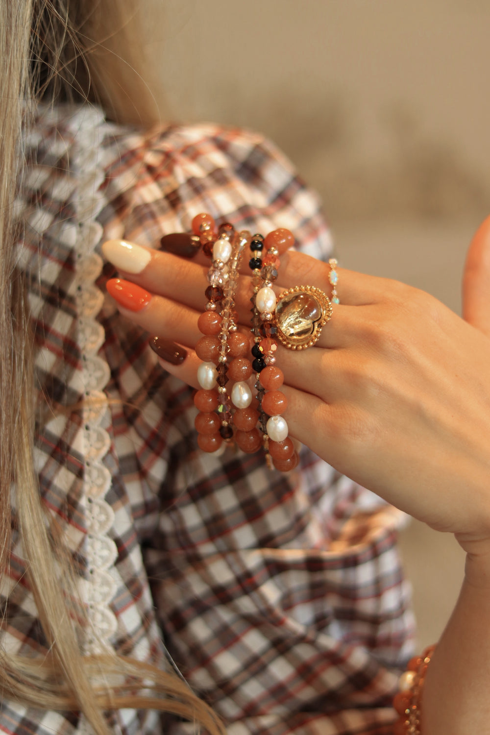 pumpkin spice love bracelet 6th yr with pearl and fall beads