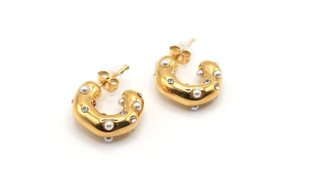 gold pearl mini hoop earrings minimalist 
