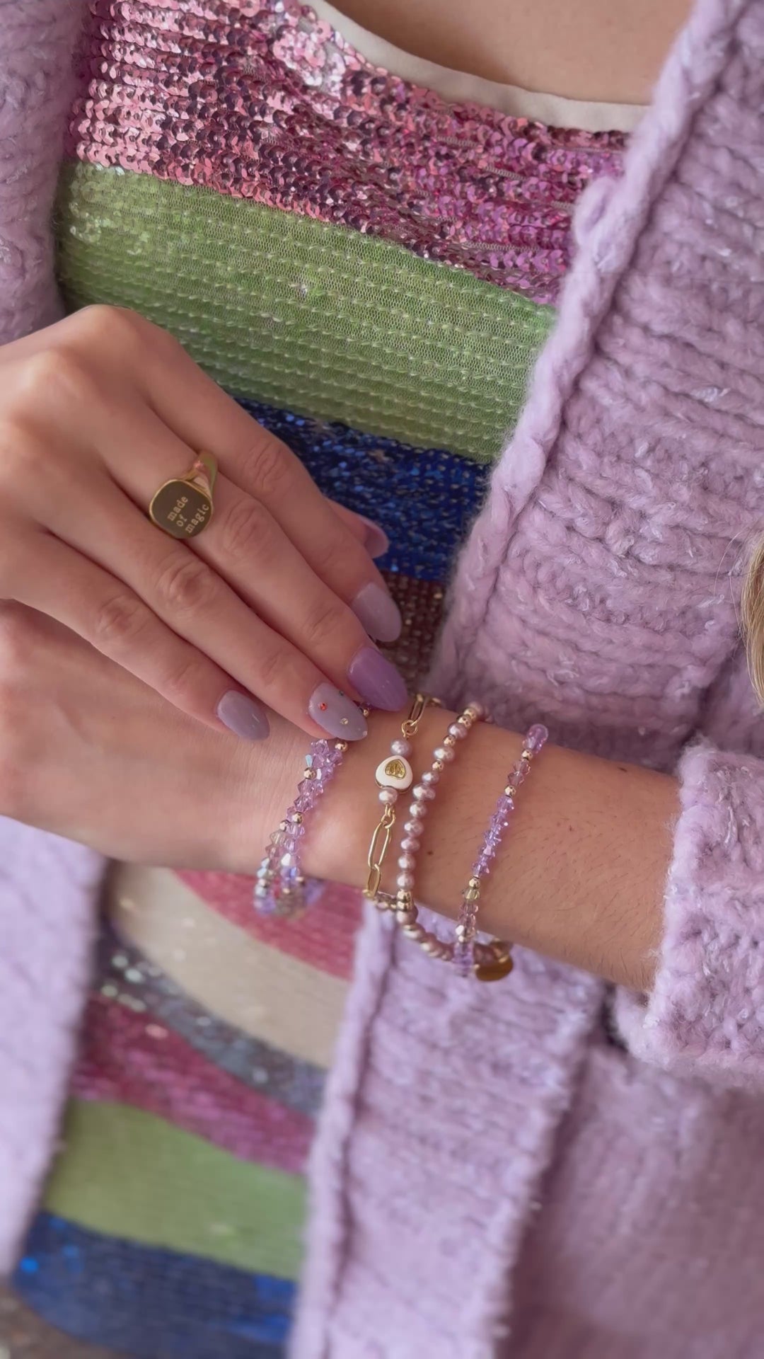 Lavender pearl stretchy bracelet Jessica Santander spring collection