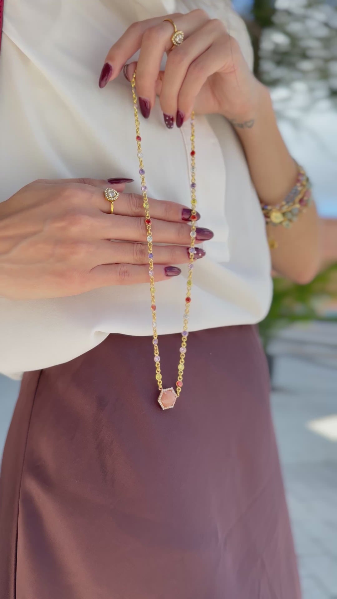multi color bezel necklace with sunstone pendant