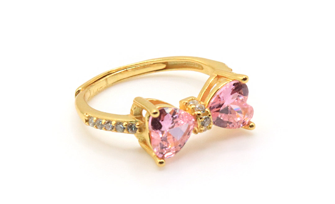 pink bow crystal ring gold vermeil