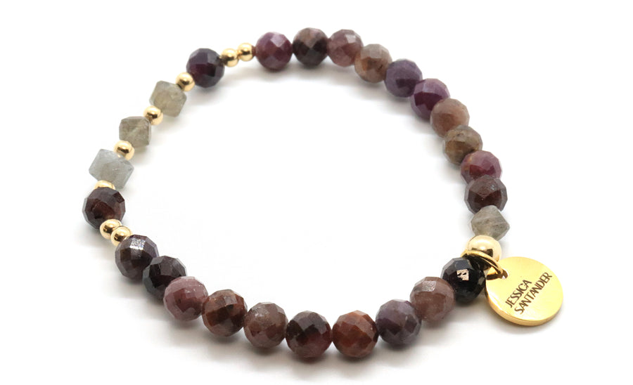 dainty ruby gemstone stretchy bracelet with goldfilled beads