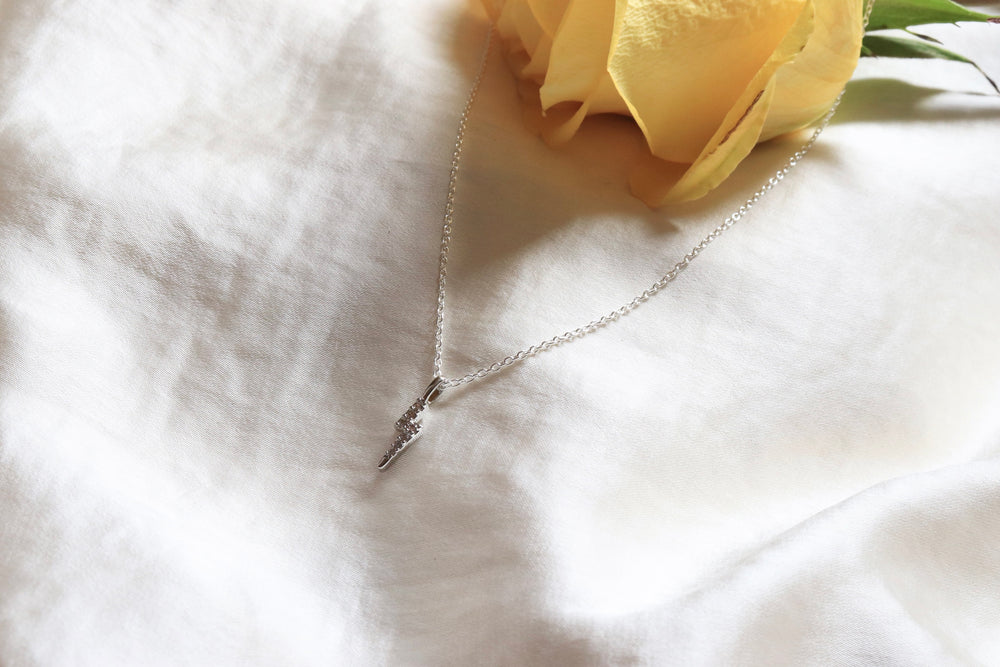 sterling silver dainty lightning bolt necklace Jessica Santander