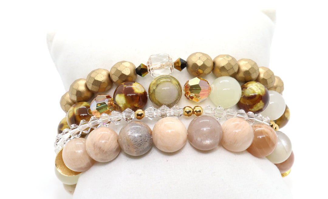 ready to wear moonstone and swarovski crystal bracelet stack
