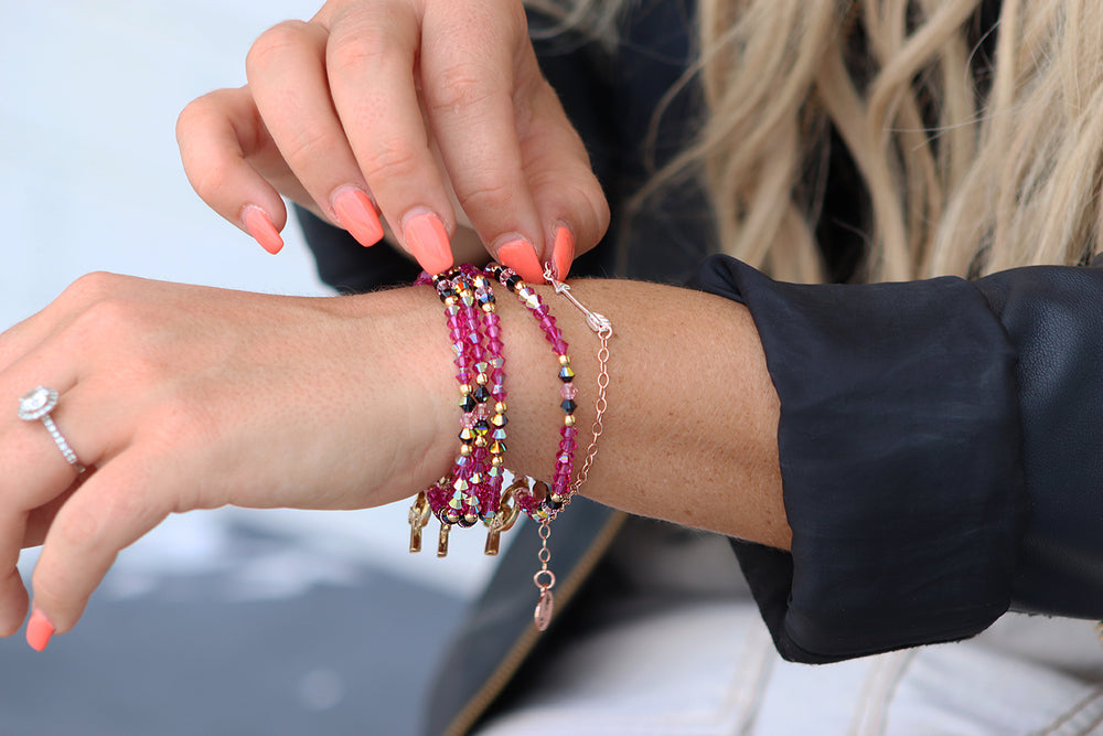 sterling silver arrow pink bracelet and swarovski crystal for women and mothers 