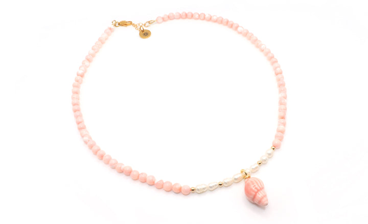 pink conch sea shell necklace beaded jewelry handmade 