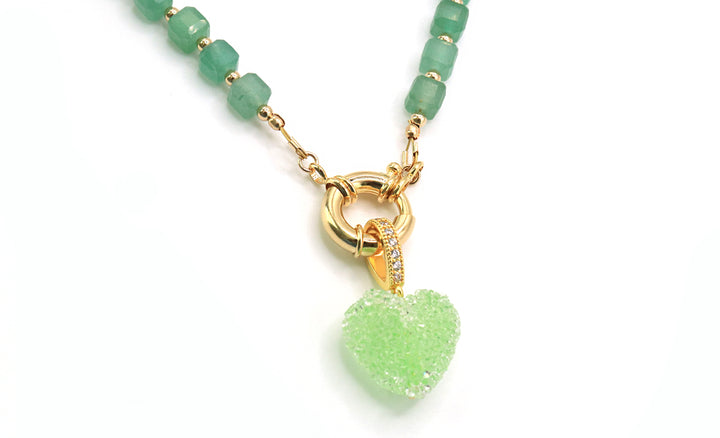 summer green gummy heart gemstone necklace
