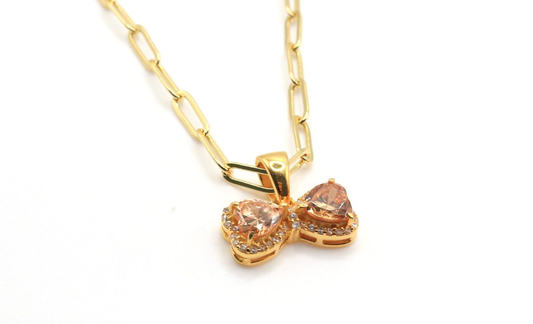 peach bow pendant necklace gold filled