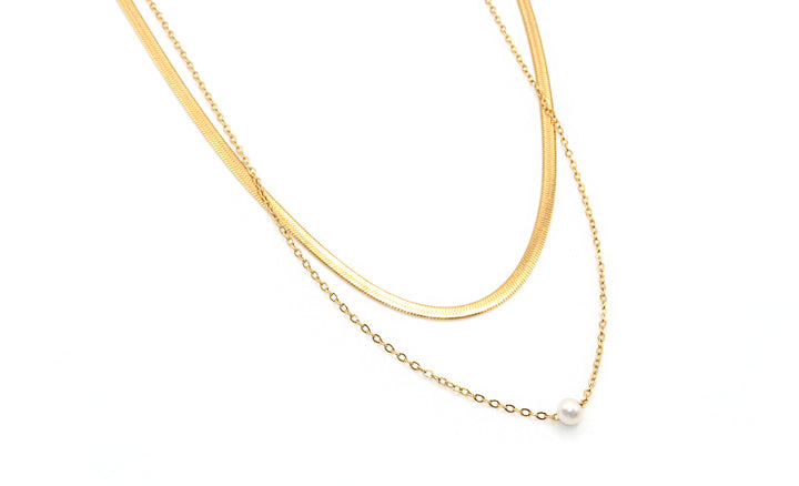 Dainty double layer necklace with small pearl waterproof 