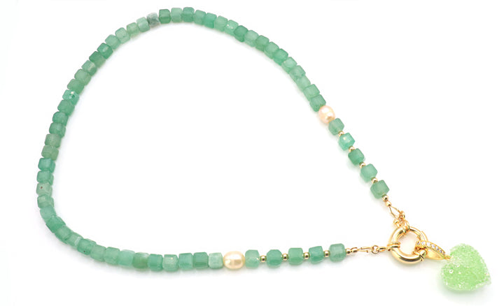 summer green gummy heart gemstone necklace