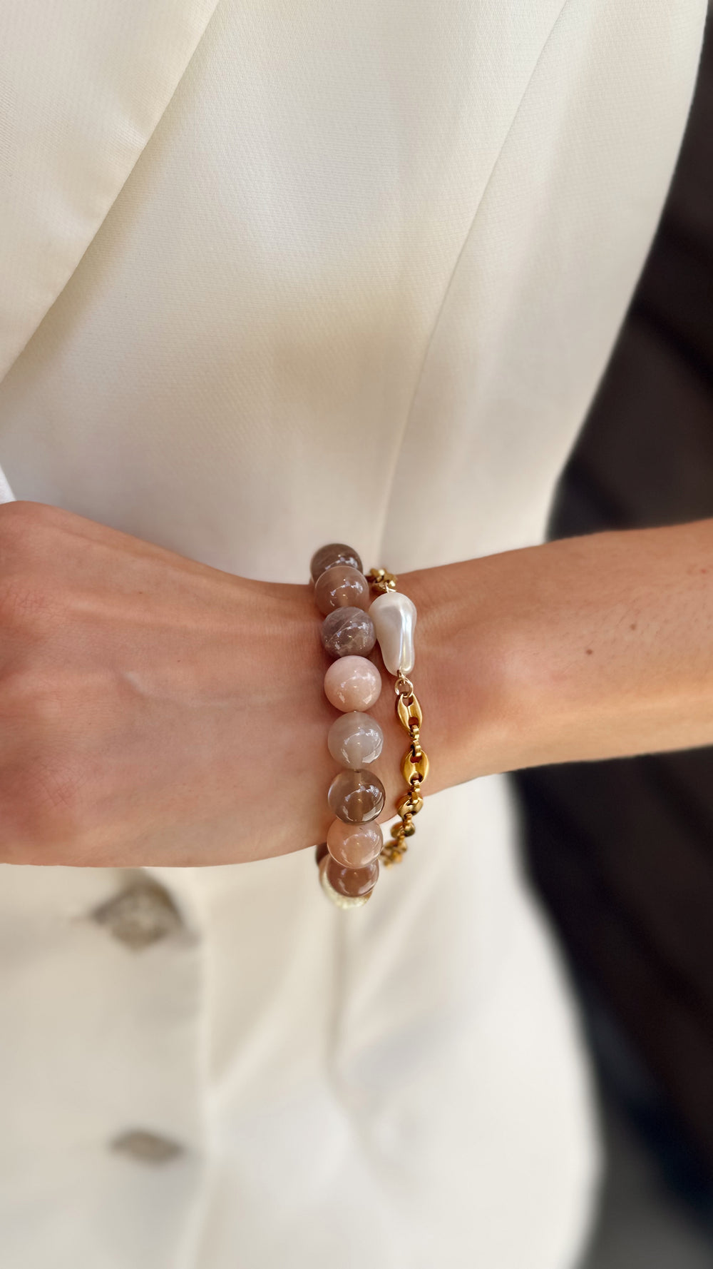 dainty classic earthy moonstone bracelet stack