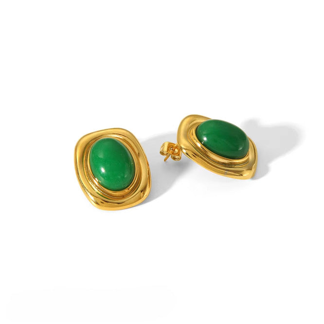 Green and gold earring stud waterproof 