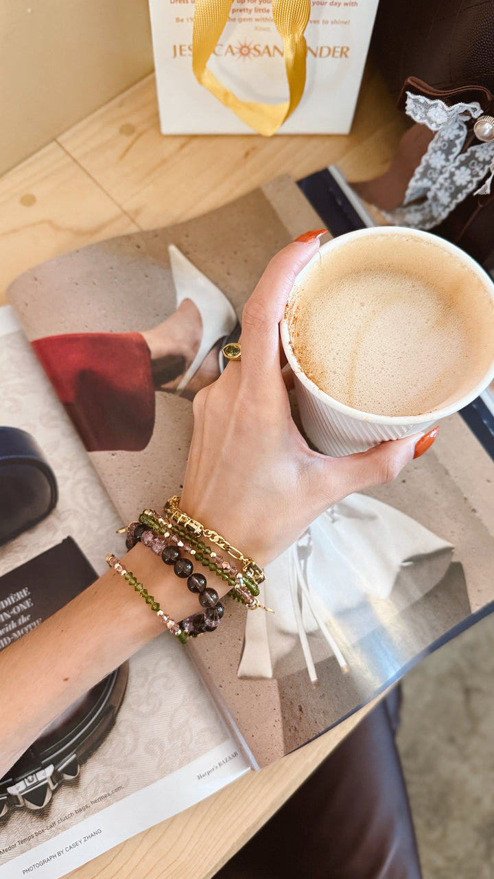 The Fifth Avenue Soft Mauve and Olivine Crystal Bracelet