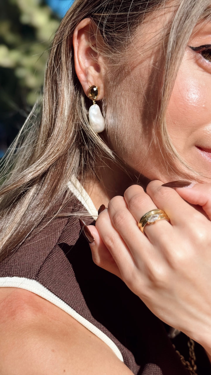 Jaclynn Baroque Pearl and Smoky Topaz Earrings