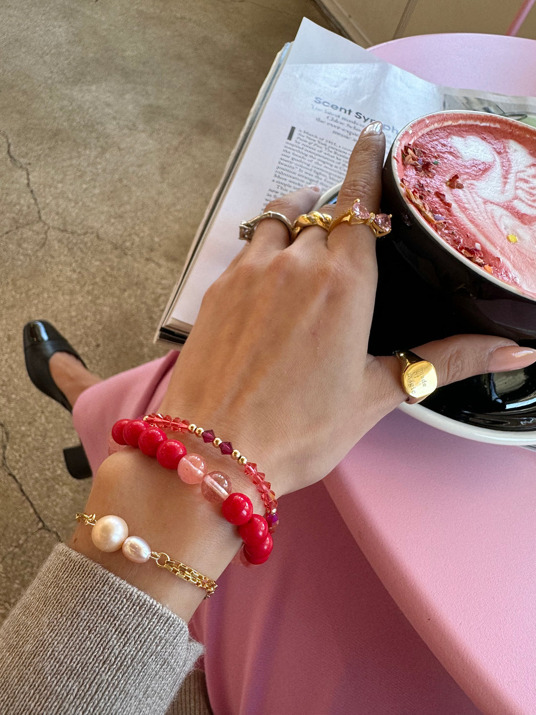Red peach crystal sparkly bracelet 