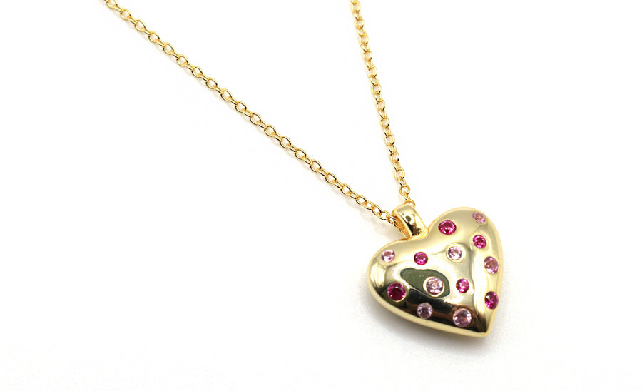 red and pink gold filled puffy heart necklace