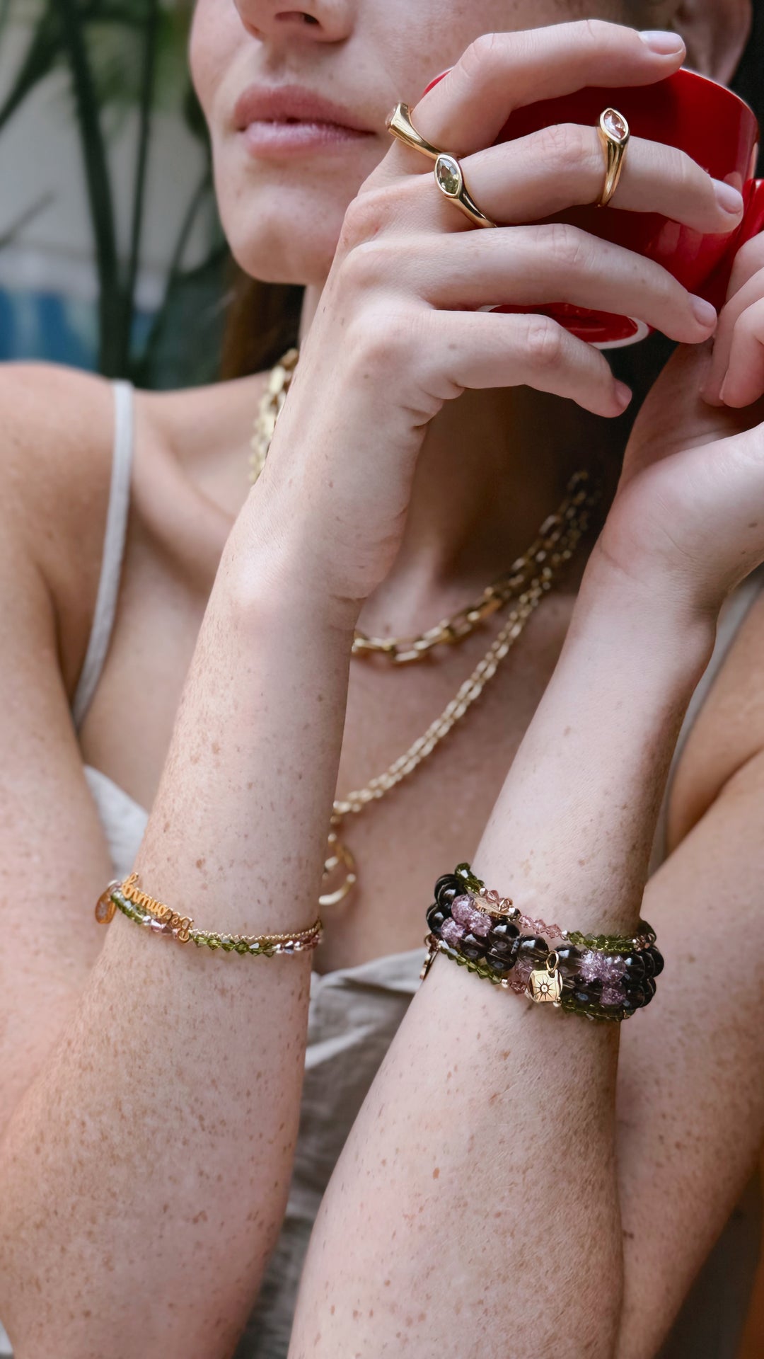 The Fifth Avenue Soft Mauve and Olivine Crystal Bracelet