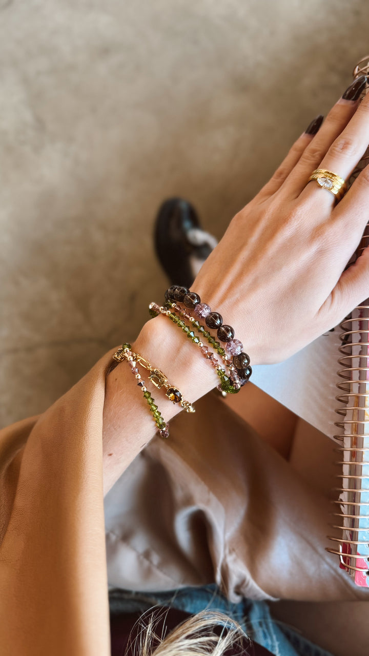 Jaclynn Olivine & Smoky Topaz Gold Bracelet