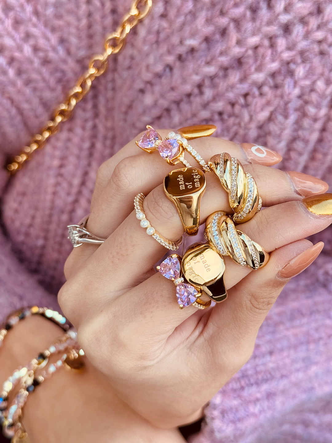pink bow gold ring