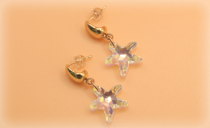 starfish clear crystal earrings charm in gold filled