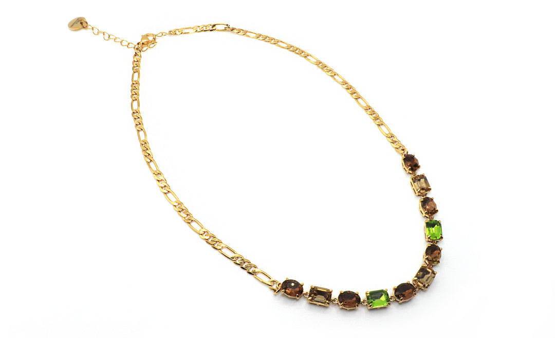 Jaclynn Olivine & Smoky Topaz Gold Necklace