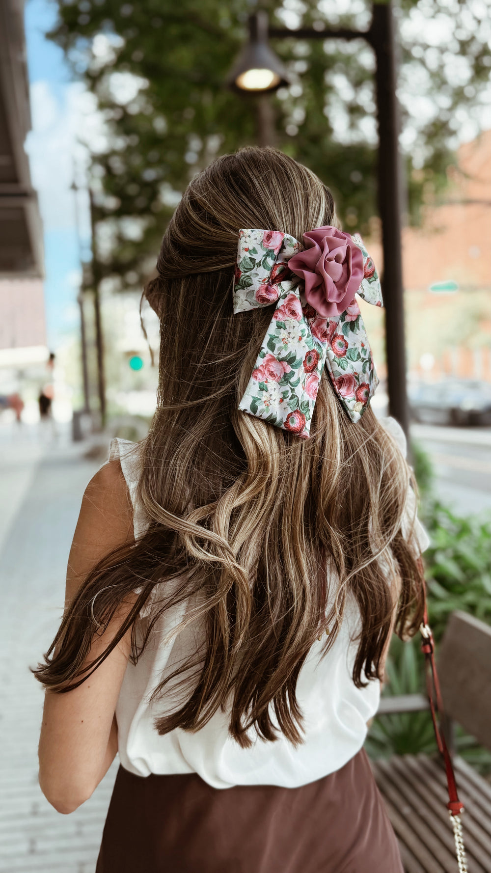 Rose floral garden hair bow 
