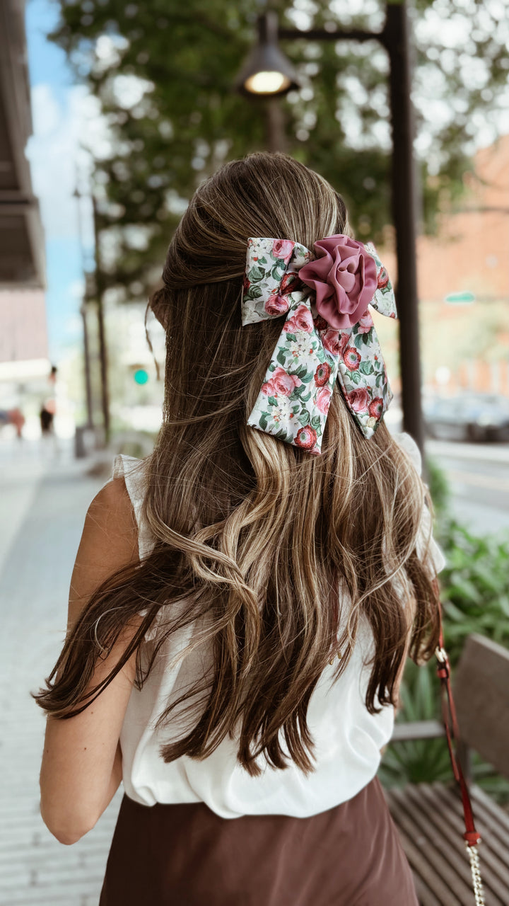 Rose floral garden hair bow 