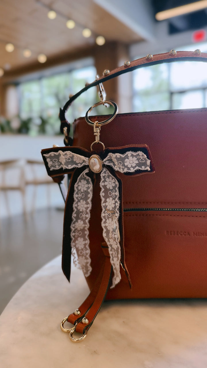 Chocolate Brown Pearl with Lace Bow Keychain
