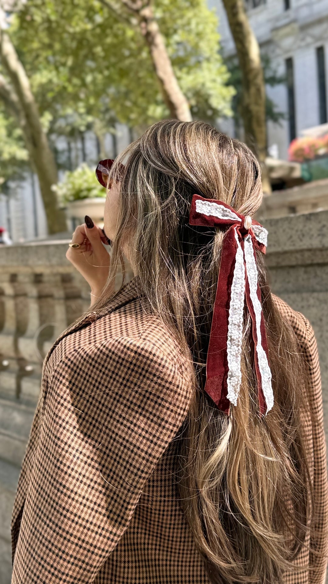 Chocolate Brown Pearl with Lace Hair Bow Barrette