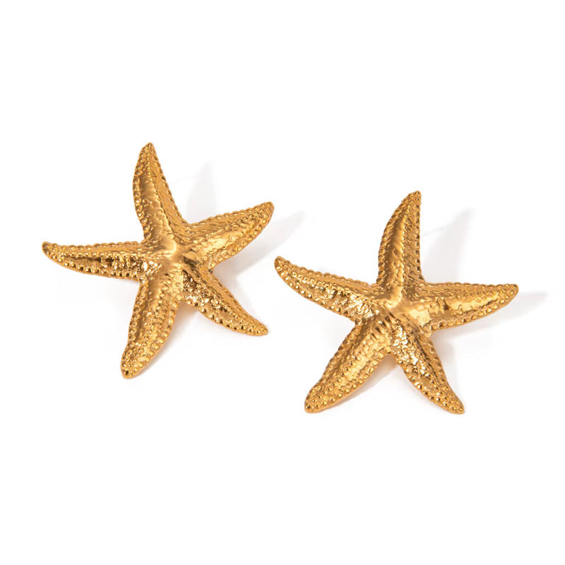 Beach gold waterproof starfish earrings 
