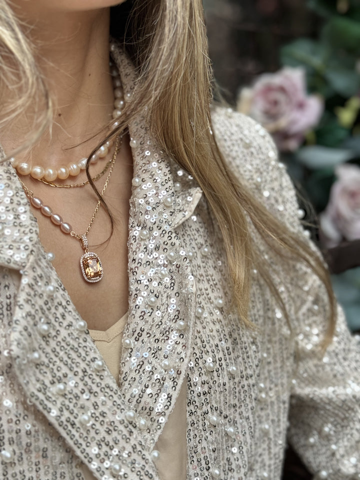Peach diamond pendant necklace gold filled 