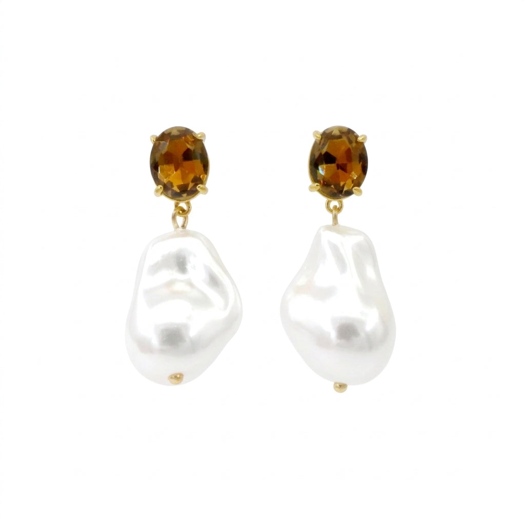 Jaclynn Baroque Pearl and Smoky Topaz Earrings