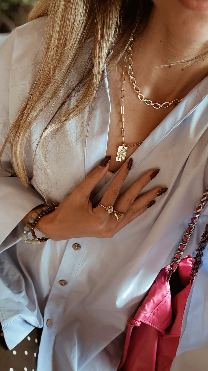 Bold and Beautiful Rose Tag Gold Necklace
