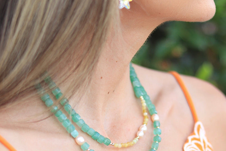 green and yellow gemstone pearl choker