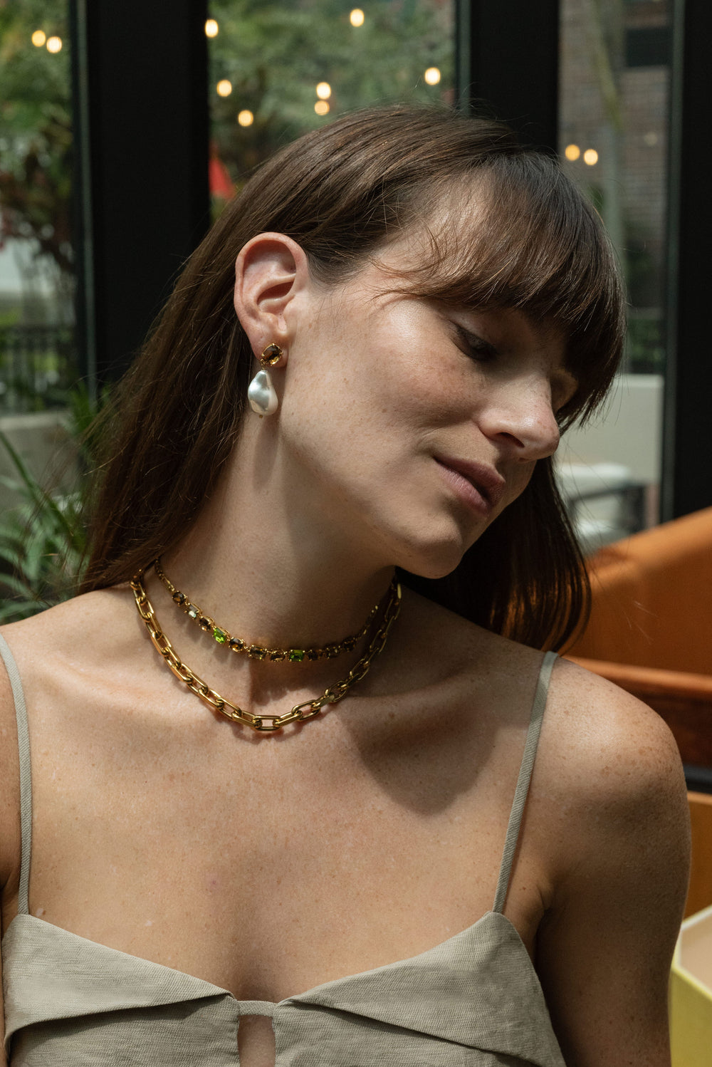 smoky topaz and green olivine gold necklace cz details dainty fall 