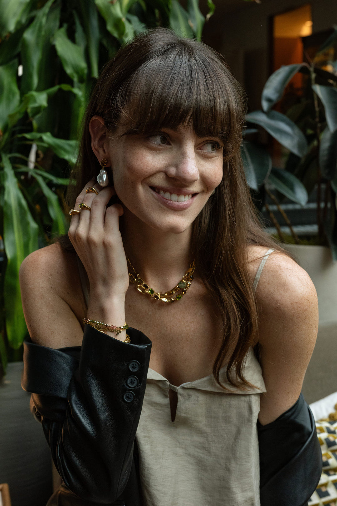 smoky topaz and green olivine gold necklace cz details dainty fall 