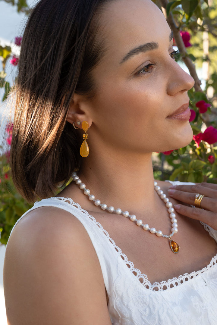 citrine gold pendant on pearl necklace spring jewelry